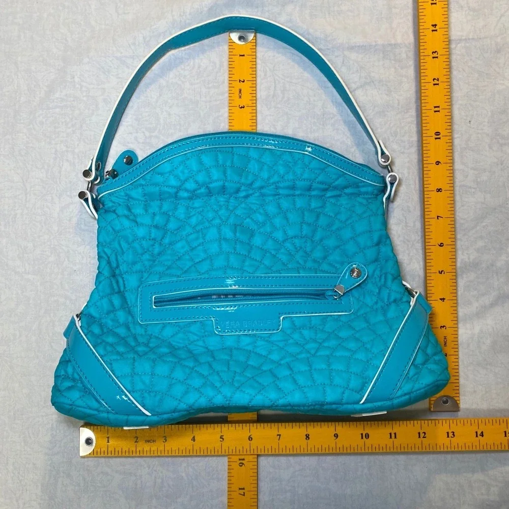 Vera Bradley Turquoise Blue Quilted Microfiber Hobo Shoulder Bag Patent Trim